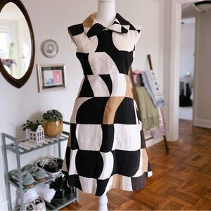 1960s Black and White Quilted Geometric Mini Dress